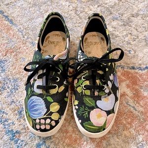 KEDS x RIFLE PAPER CO: Black Floral Sneaker. Size 6.